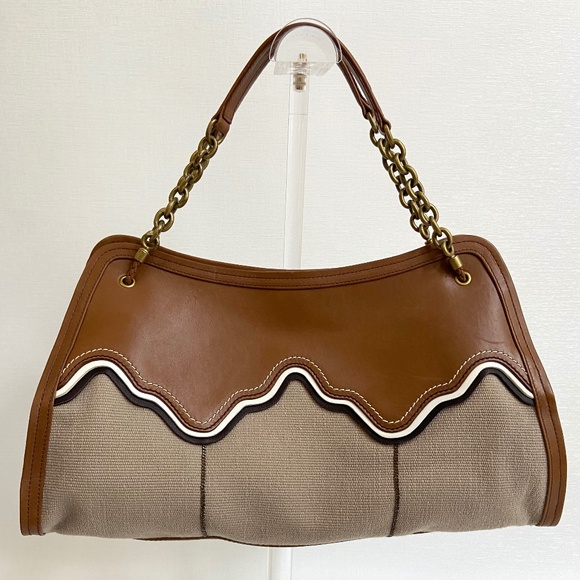 Bottega Veneta Caramel Leather & Taupe Canvas Hand to Crossbody Strap Bag w/ COA - Picture 2 of 16